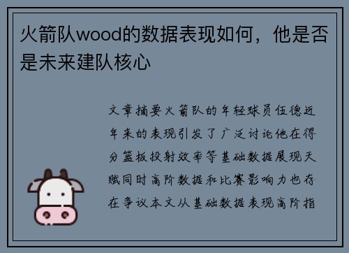 火箭队wood的数据表现如何，他是否是未来建队核心